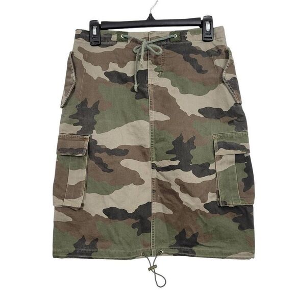Vtg 90s Y2K No Boundaries Camo Cargo Skirt Sz XS Green Brown Cinch Hem Grunge - Picture 1 of 6